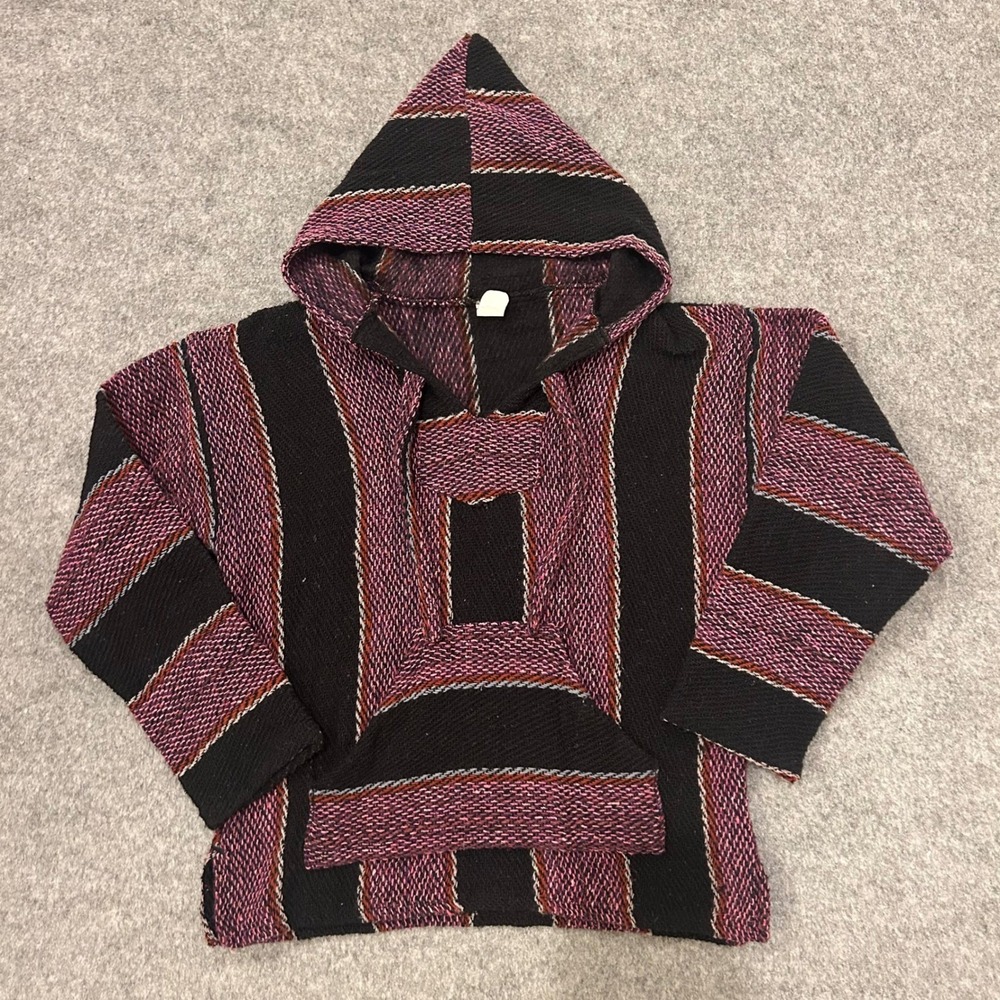 Vintage Mexican Made Knit Poncho Hoodie Adult Small